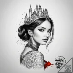Tattoo sketch ball gown with a castle, tattoo… – tattoo sketch (№1758163032_0, 18.09.2025 02:37) — tattoovalue.net