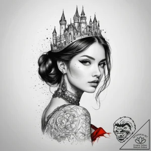 Tattoo sketch ball gown with a castle, tattoo… – tattoo sketch (№1758163032_0, 18.09.2025 02:37) — tattoovalue.net
