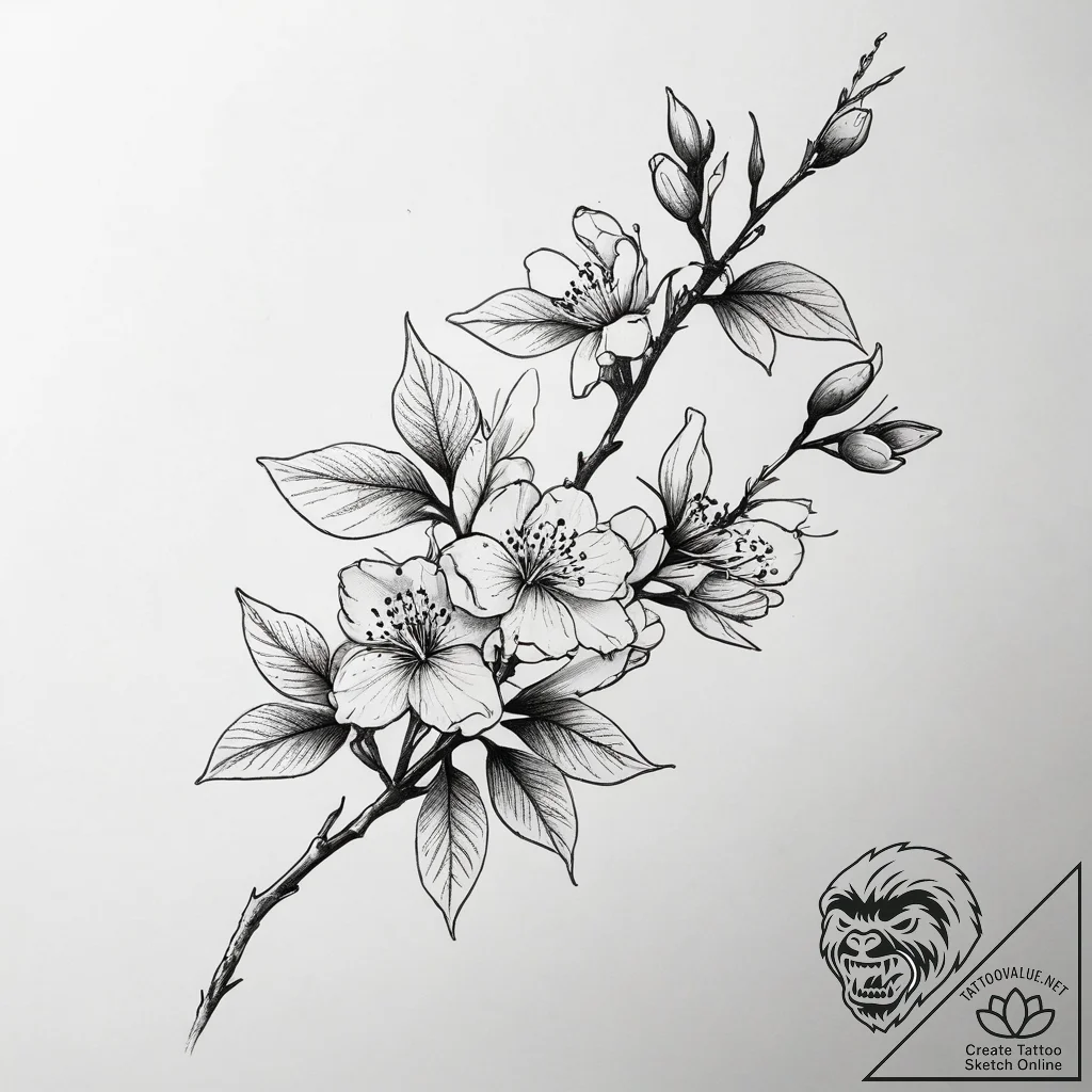 Tattoo sketch flowering cherry branch, tattoo... - tattoo sketch (№1758166831_0, 18.09.2025 03:40) — tattoovalue.net