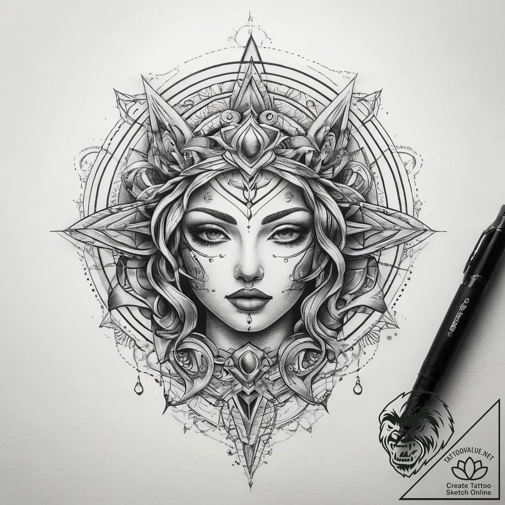 Tattoo sketch cosmic legend, tattoo sketch de... - tattoo sketch (№1758167027_0, 18.09.2025 03:43) — tattoovalue.net