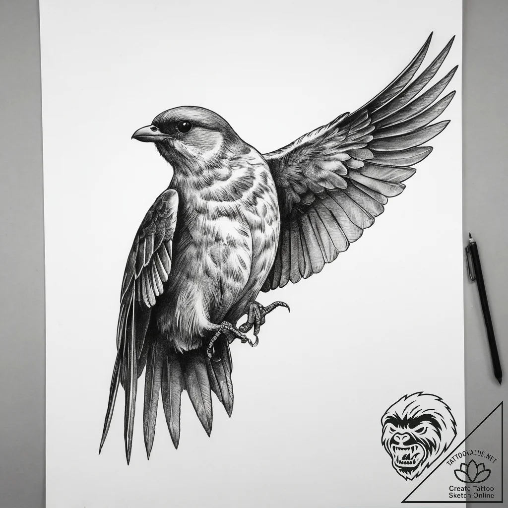 Tattoo sketch chimney swift, tattoo line art,... - tattoo sketch (№1758167425_0, 18.09.2025 03:50) — tattoovalue.net