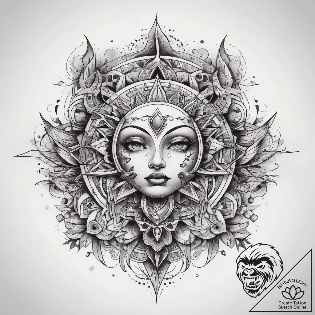 Tattoo sketch cosmic creation, ink illustrati... - tattoo sketch (№1758167623_0, 18.09.2025 03:53) — tattoovalue.net
