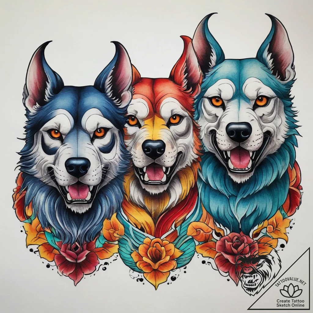 Tattoo sketch cerberus heads, tattoo flash sh... - tattoo sketch (№1758170596_0, 18.09.2025 04:43) — tattoovalue.net