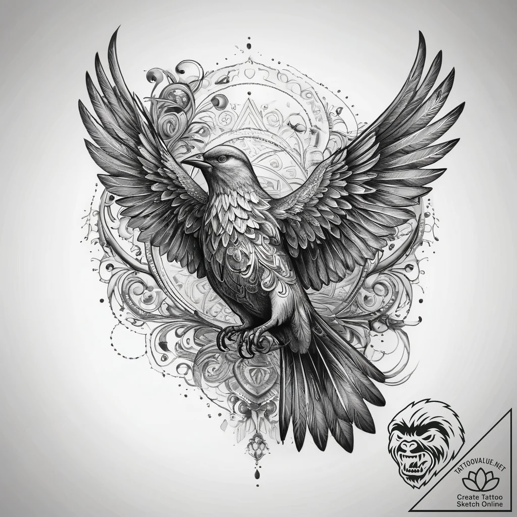 Tattoo sketch alatyr with a bird, ink illustr... - tattoo sketch (№1758172157_0, 18.09.2025 05:09) — tattoovalue.net