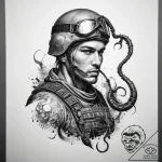 Tattoo sketch soldier with a scorpion, tattoo… – tattoo sketch (№1758175086_0, 18.09.2025 05:58) — tattoovalue.net