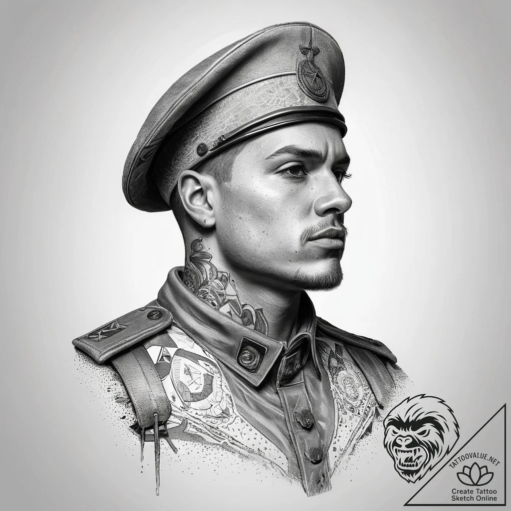 Tattoo sketch soldier with a pencil, concept... - tattoo sketch (№1758175672_0, 18.09.2025 06:07) — tattoovalue.net