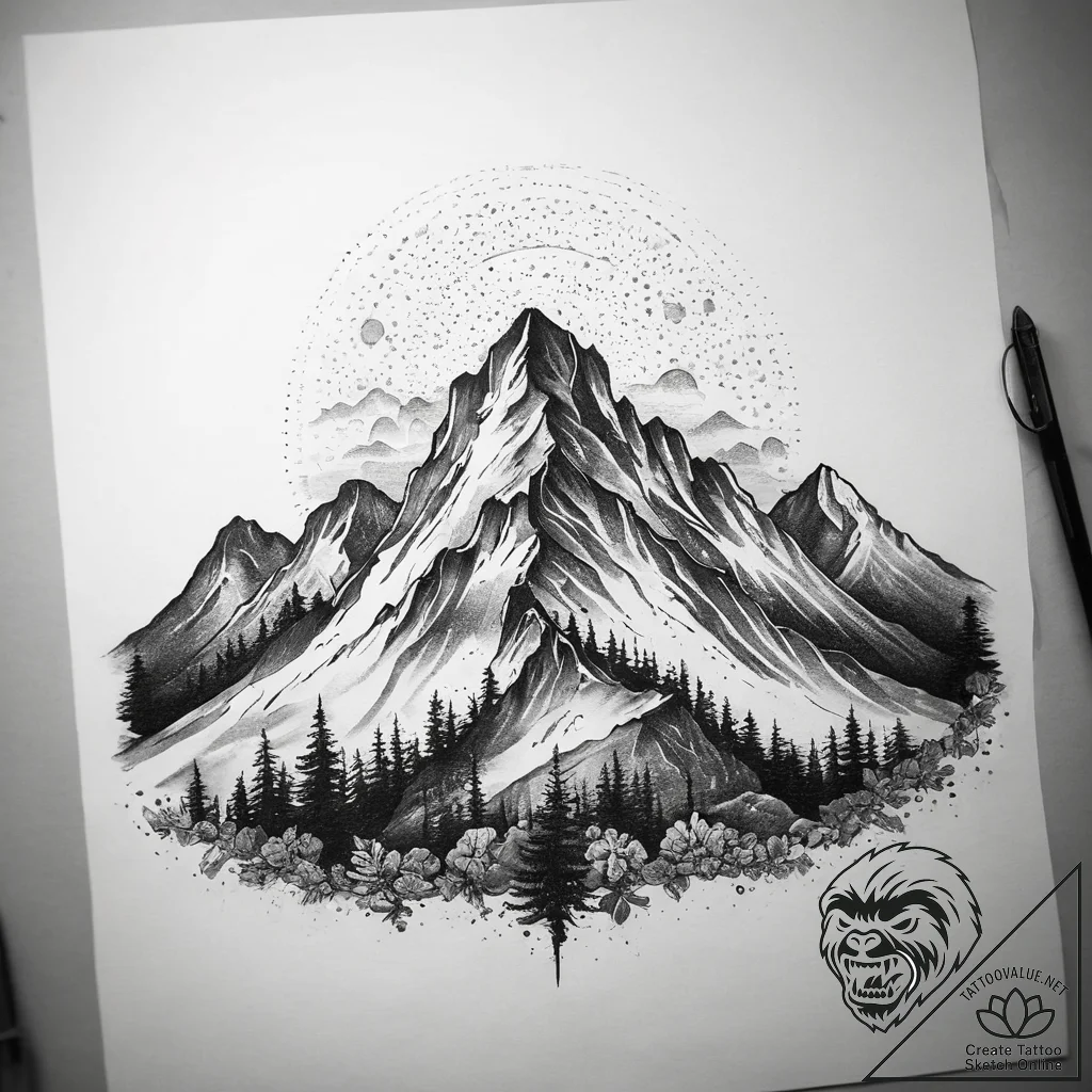 Tattoo sketch mountain, tattoo sketch design,... - tattoo sketch (№1758177041_0, 18.09.2025 06:30) — tattoovalue.net