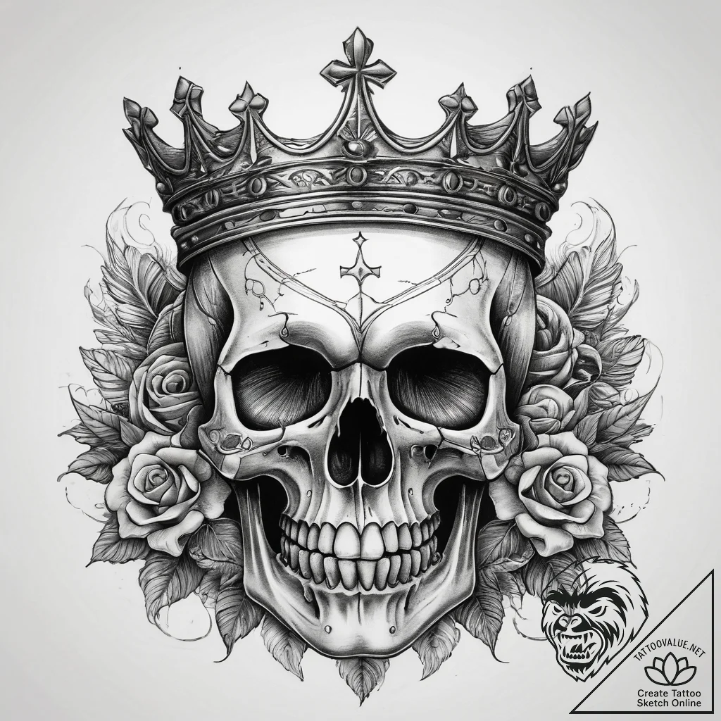Tattoo sketch skull with crown, tattoo line a... - tattoo sketch (№1758179827_0, 18.09.2025 07:17) — tattoovalue.net