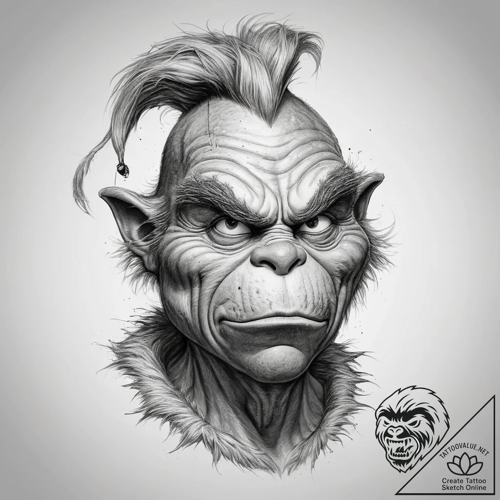 Tattoo sketch the grinch with a claw, tattoo... - tattoo sketch (№1758180269_0, 18.09.2025 07:24) — tattoovalue.net