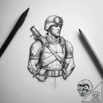 Tattoo sketch soldier with a letter, tattoo s… – tattoo sketch (№1758180875_0, 18.09.2025 07:34) — tattoovalue.net
