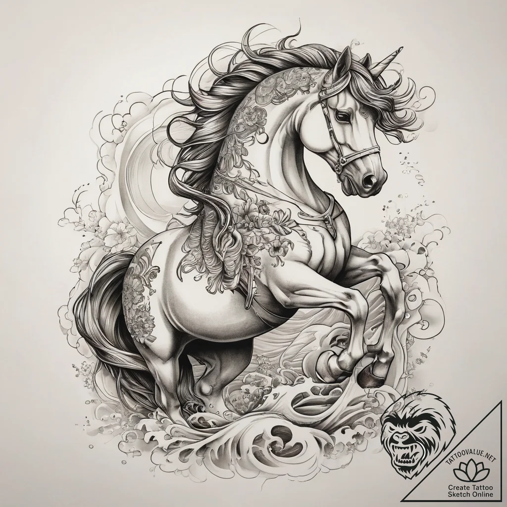 Tattoo sketch equestrian a horse with a rider... - tattoo sketch (№1758181075_0, 18.09.2025 07:37) — tattoovalue.net