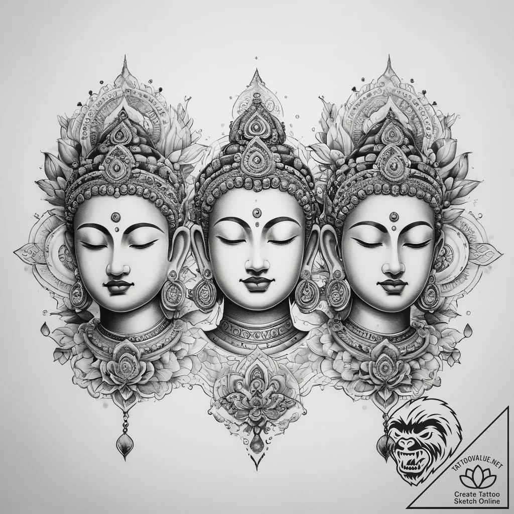 Tattoo sketch three jewels of buddhism - tattoo sketch (№1758183903_0, 18.09.2025 08:25) — tattoovalue.net