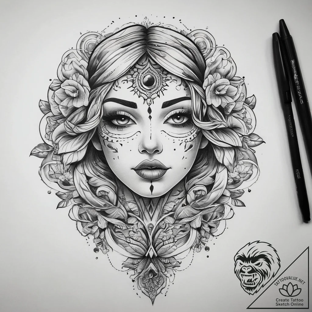 Tattoo sketch mood, artistic tattoo sketch, b... - tattoo sketch (№1758185314_0, 18.09.2025 08:48) — tattoovalue.net