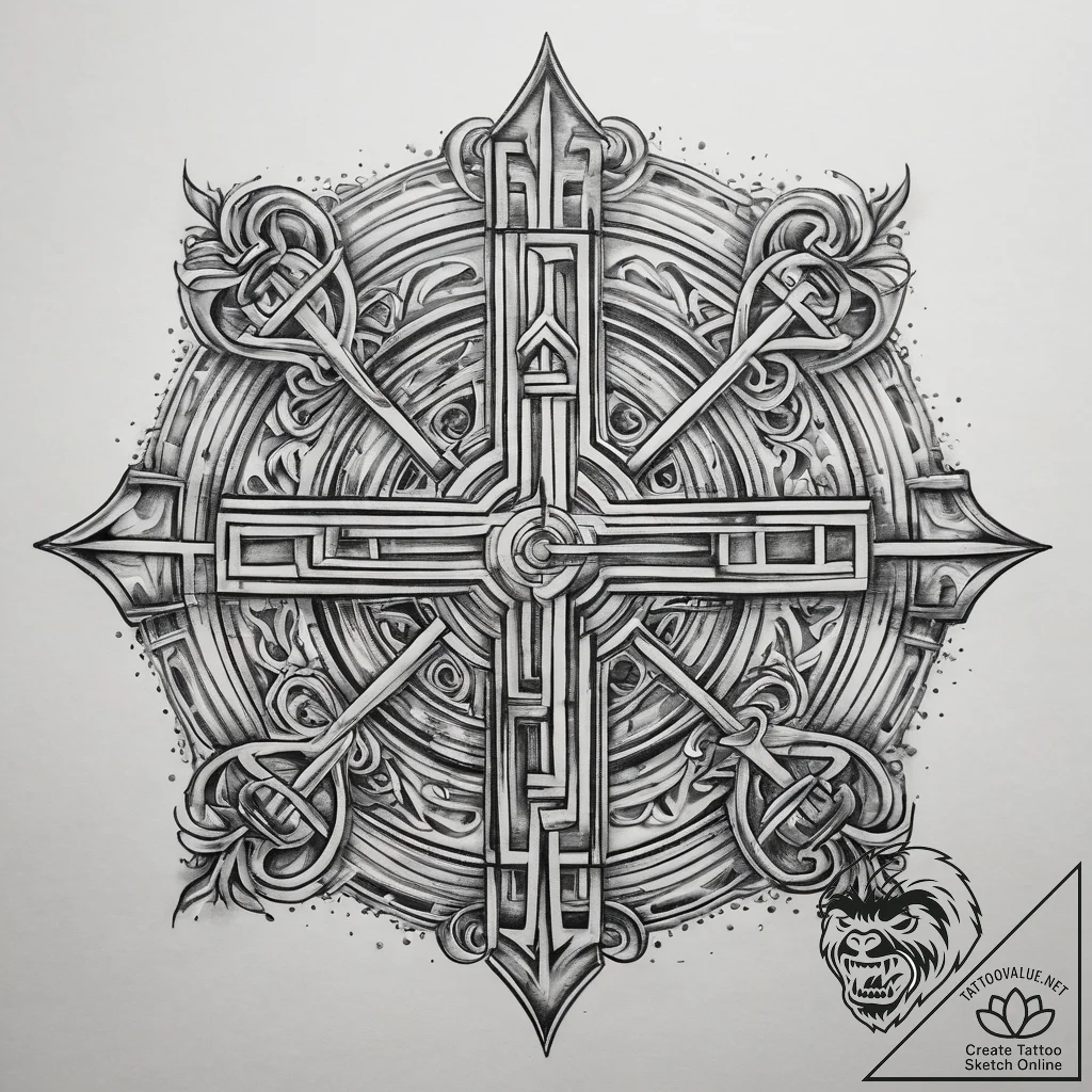 Tattoo sketch slavic swastika with a fire, in... - tattoo sketch (№1758185911_0, 18.09.2025 08:58) — tattoovalue.net