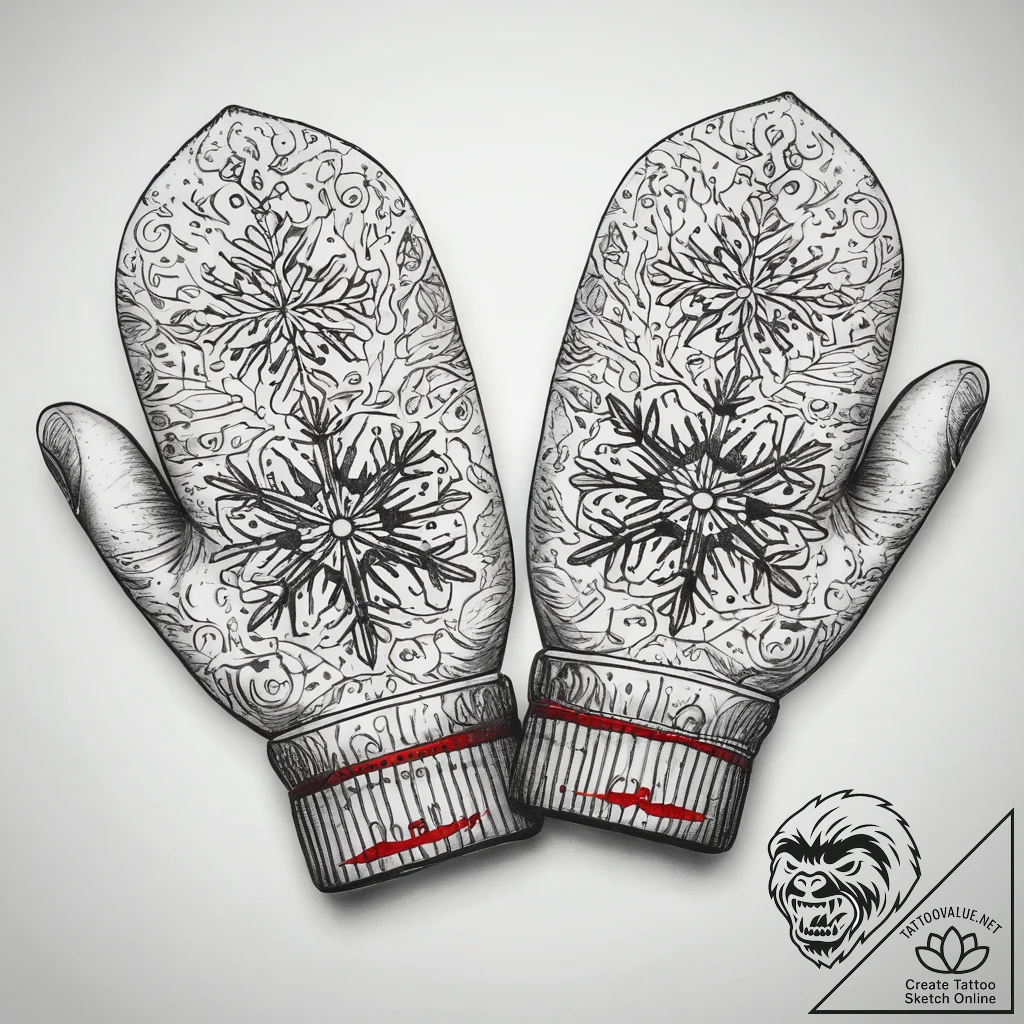 Tattoo sketch mittens with a snowflake, tatto... - tattoo sketch (№1758186305_0, 18.09.2025 09:05) — tattoovalue.net