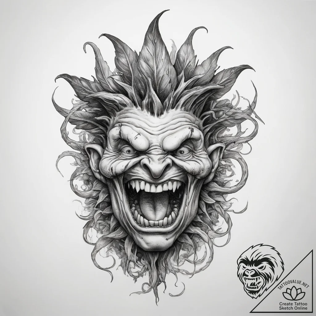 Tattoo sketch mandrake root screaming - tattoo sketch (№1758186501_0, 18.09.2025 09:08) — tattoovalue.net