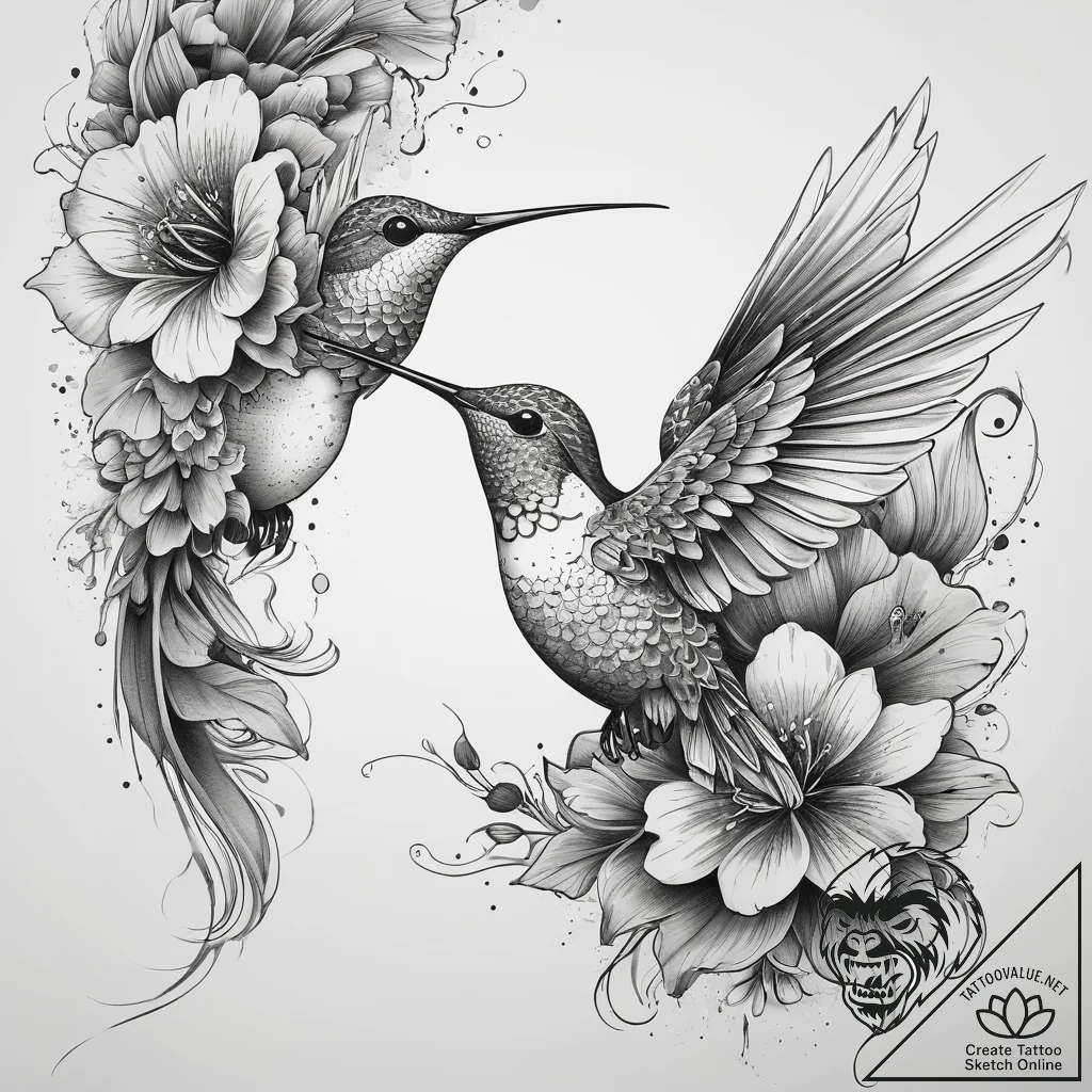 Tattoo sketch hummingbird and flower, tattoo... - tattoo sketch (№1758187281_0, 18.09.2025 09:21) — tattoovalue.net