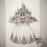 Tattoo sketch ball gown with a castle, artist… – tattoo sketch (№1758188845_0, 18.09.2025 09:47) — tattoovalue.net
