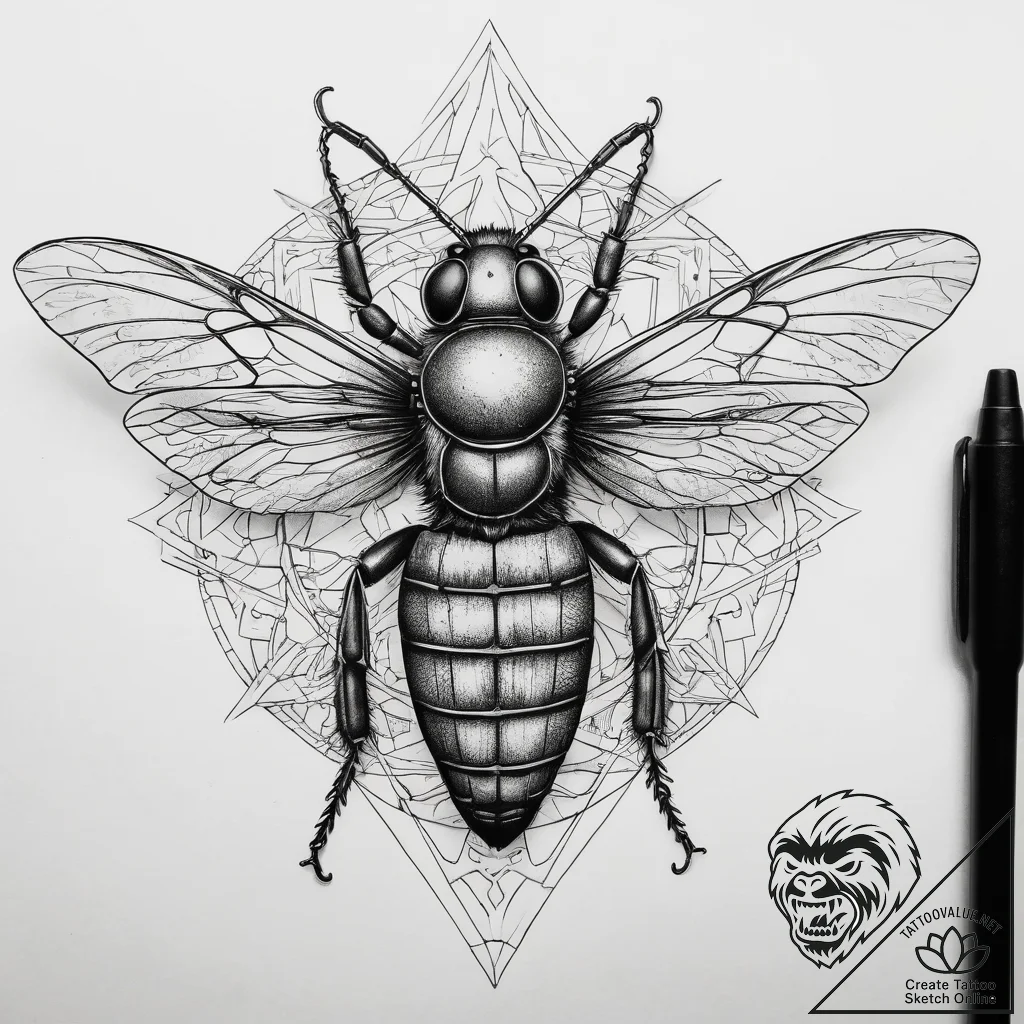 Tattoo sketch cicada killer wasp, concept art... - tattoo sketch (№1758190620_0, 18.09.2025 10:17) — tattoovalue.net