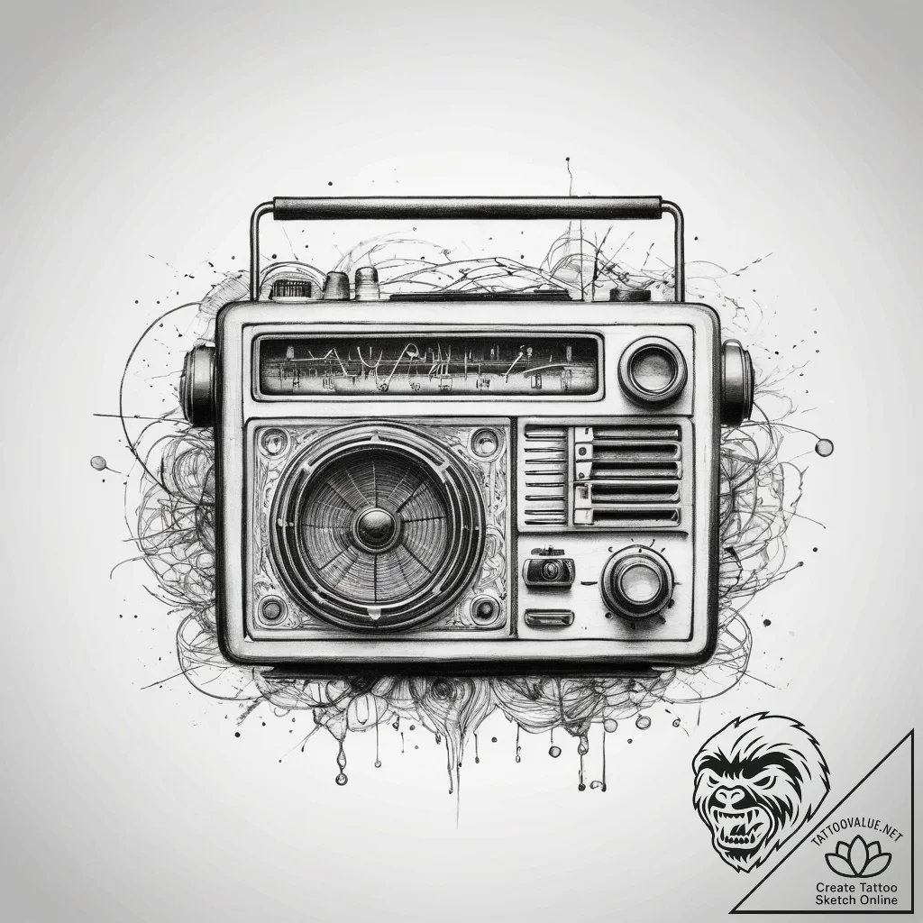 Tattoo sketch vintage radio with sound waves - tattoo sketch (№1758191415_0, 18.09.2025 10:30) — tattoovalue.net