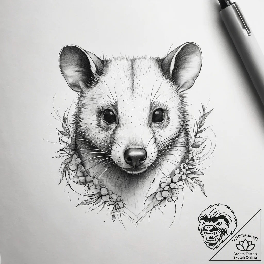 Tattoo sketch opossum, artistic tattoo sketch... - tattoo sketch (№1758191612_0, 18.09.2025 10:33) — tattoovalue.net