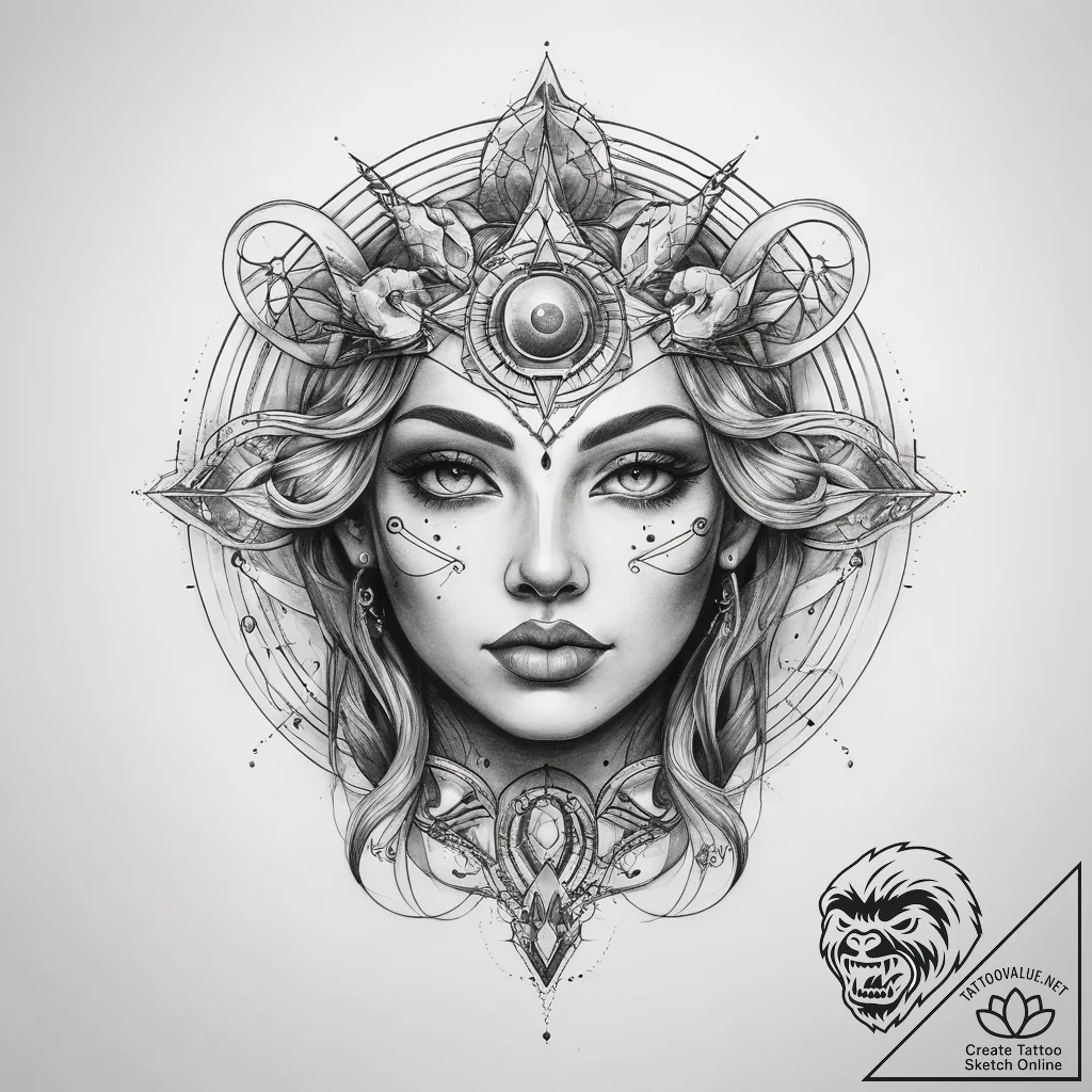 Tattoo sketch cosmic being - tattoo sketch (№1758192793_0, 18.09.2025 10:53) — tattoovalue.net