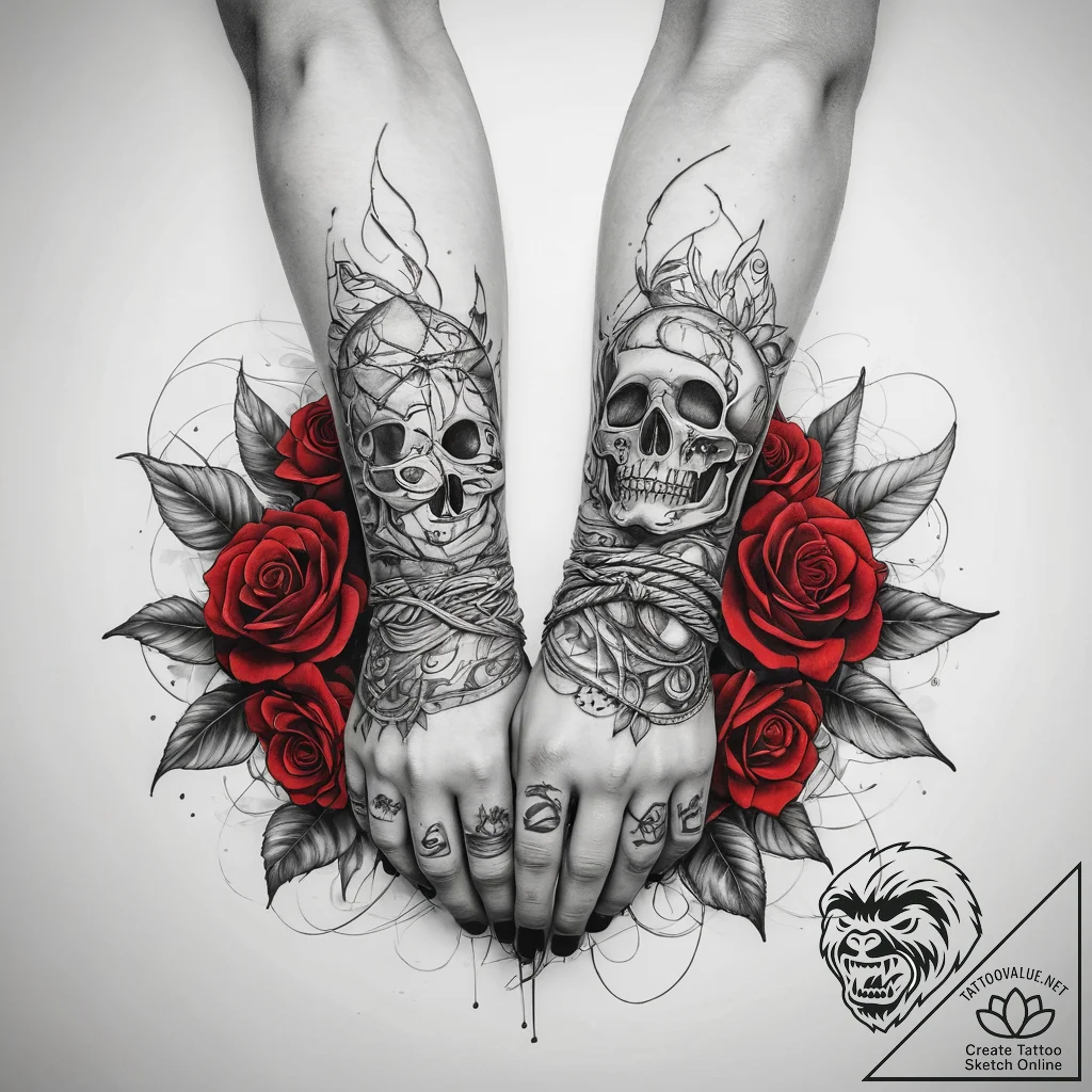 Tattoo sketch hands with a rope, ink illustra... - tattoo sketch (№1758192989_0, 18.09.2025 10:56) — tattoovalue.net