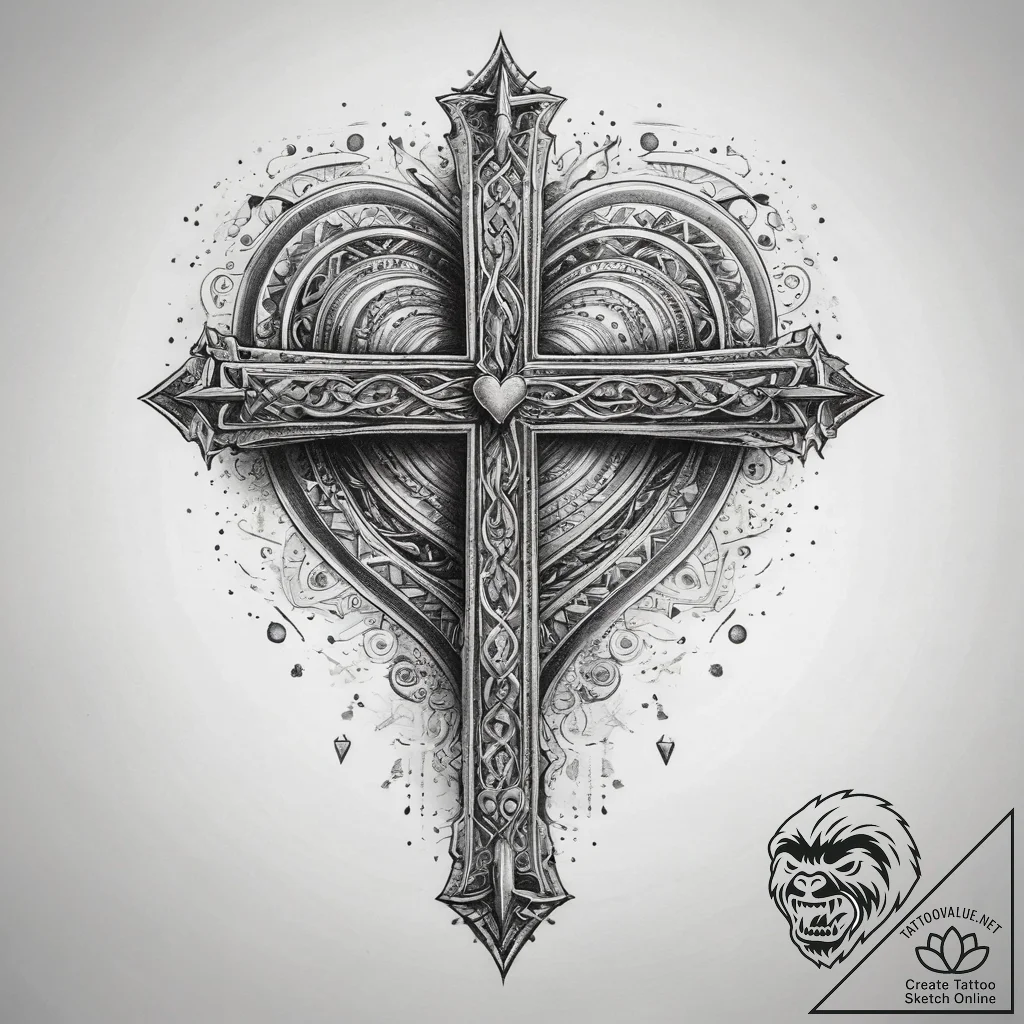 Tattoo sketch cross with a heart, tattoo sket... - tattoo sketch (№1758193975_0, 18.09.2025 11:12) — tattoovalue.net