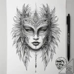 Tattoo sketch feathered mask tattoo, tattoo l… – tattoo sketch (№1758195732_0, 18.09.2025 11:42) — tattoovalue.net