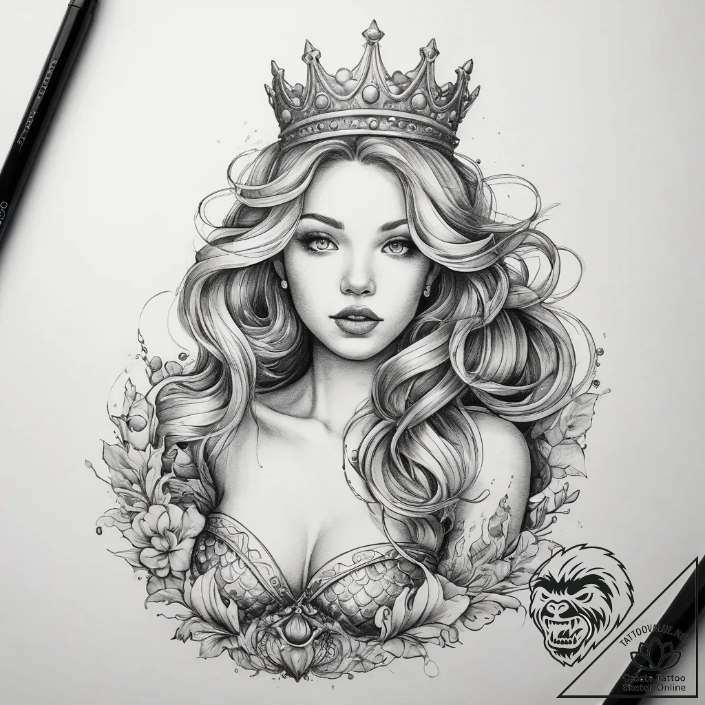 Tattoo sketch mermaid with a crown - tattoo sketch (№1758196506_0, 18.09.2025 11:55) — tattoovalue.net