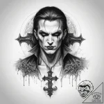 Tattoo sketch vampire with a cross – tattoo sketch (№1758196895_0, 18.09.2025 12:01) — tattoovalue.net