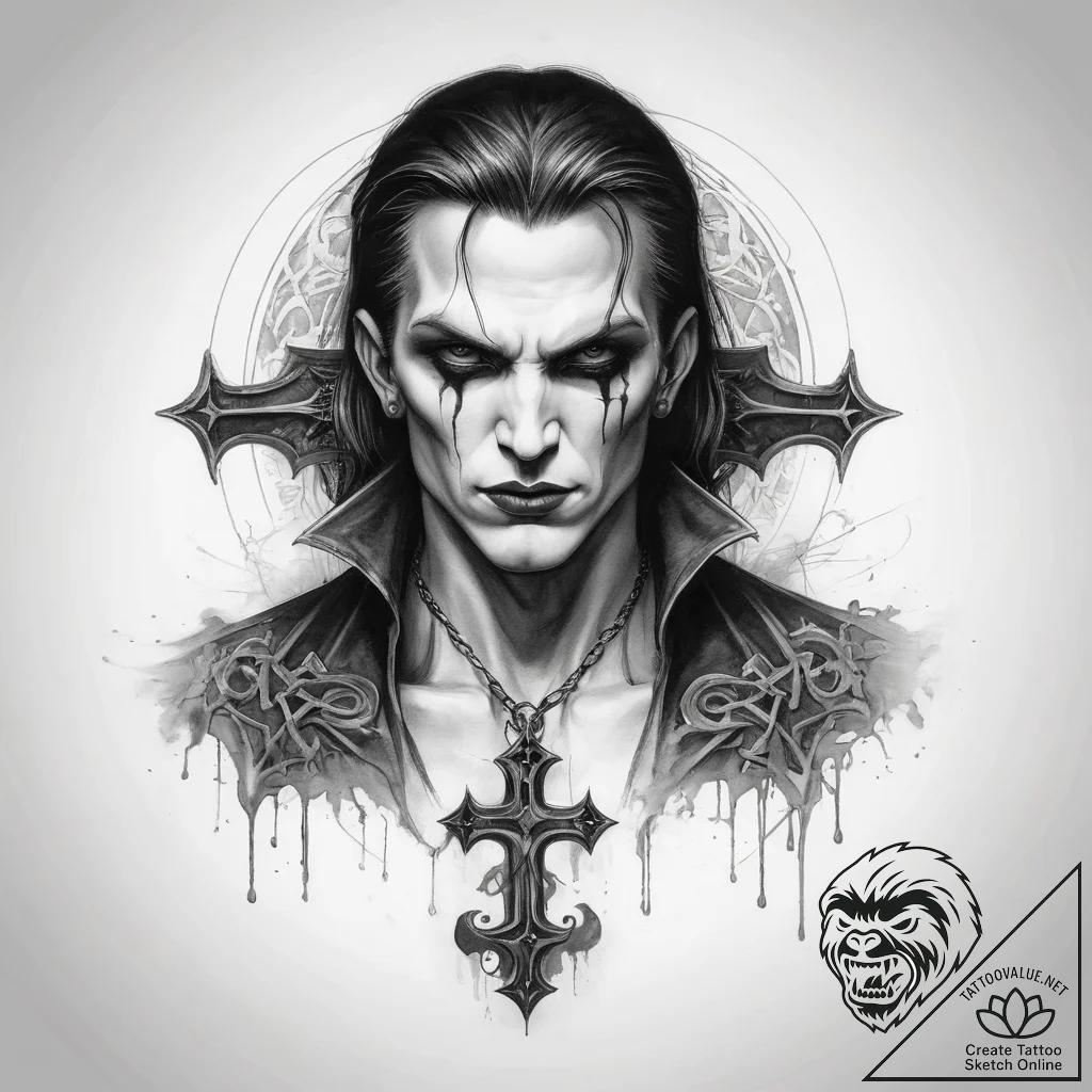 Tattoo sketch vampire with a cross - tattoo sketch (№1758196895_0, 18.09.2025 12:01) — tattoovalue.net