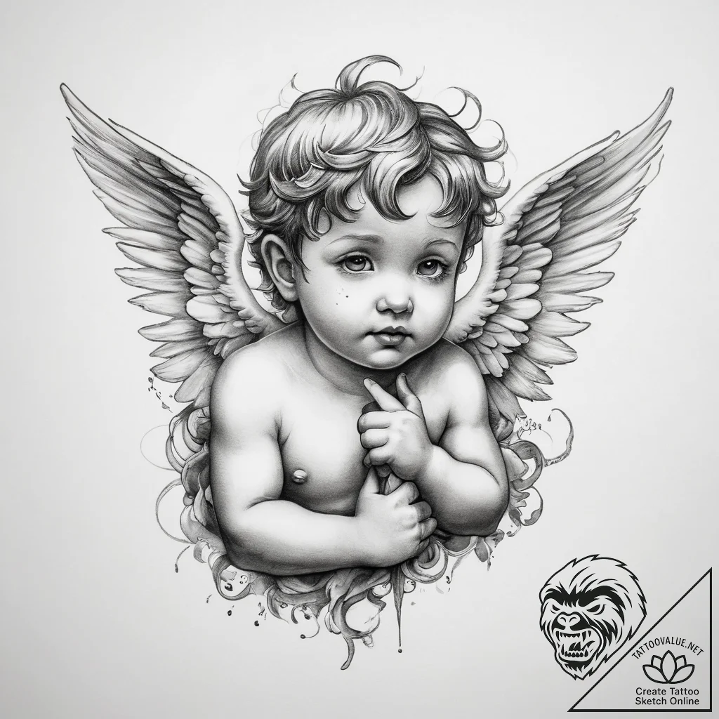 Tattoo sketch cherub - tattoo sketch (№1758197099_0, 18.09.2025 12:04) — tattoovalue.net