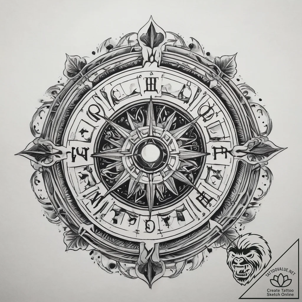 Tattoo sketch zodiac wheel, tattoo flash shee... - tattoo sketch (№1758199297_0, 18.09.2025 12:41) — tattoovalue.net