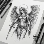 Tattoo sketch angel with a sword, tattoo draw… – tattoo sketch (№1758199492_0, 18.09.2025 12:44) — tattoovalue.net