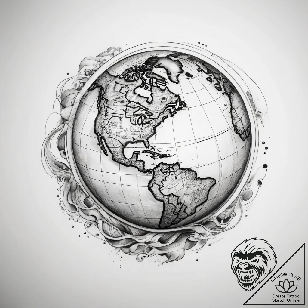 Tattoo sketch globe - tattoo sketch (№1758200287_0, 18.09.2025 12:58) — tattoovalue.net
