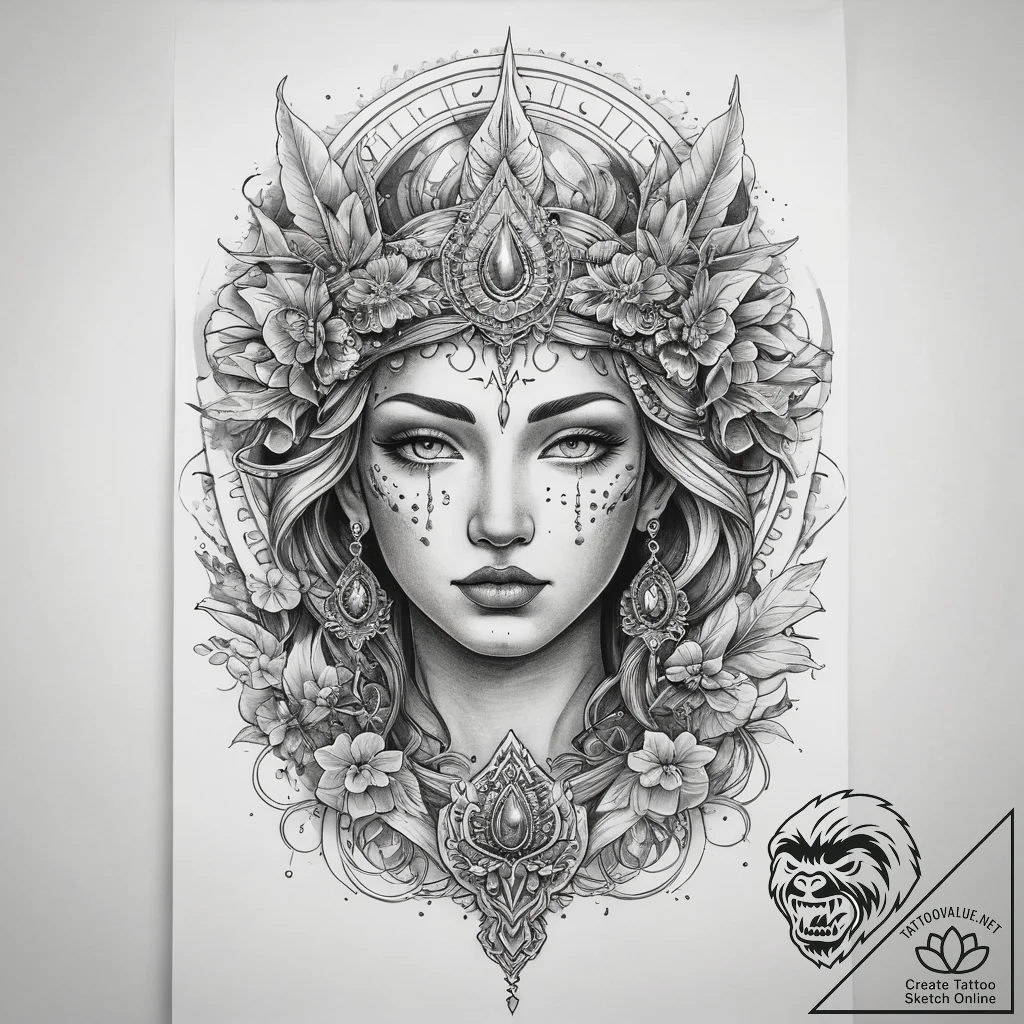 Tattoo sketch kostroma, the goddess of summer... - tattoo sketch (№1758203295_0, 18.09.2025 13:48) — tattoovalue.net