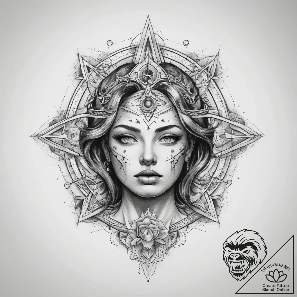 Tattoo sketch cosmic self - tattoo sketch (№1758204858_0, 18.09.2025 14:14) — tattoovalue.net