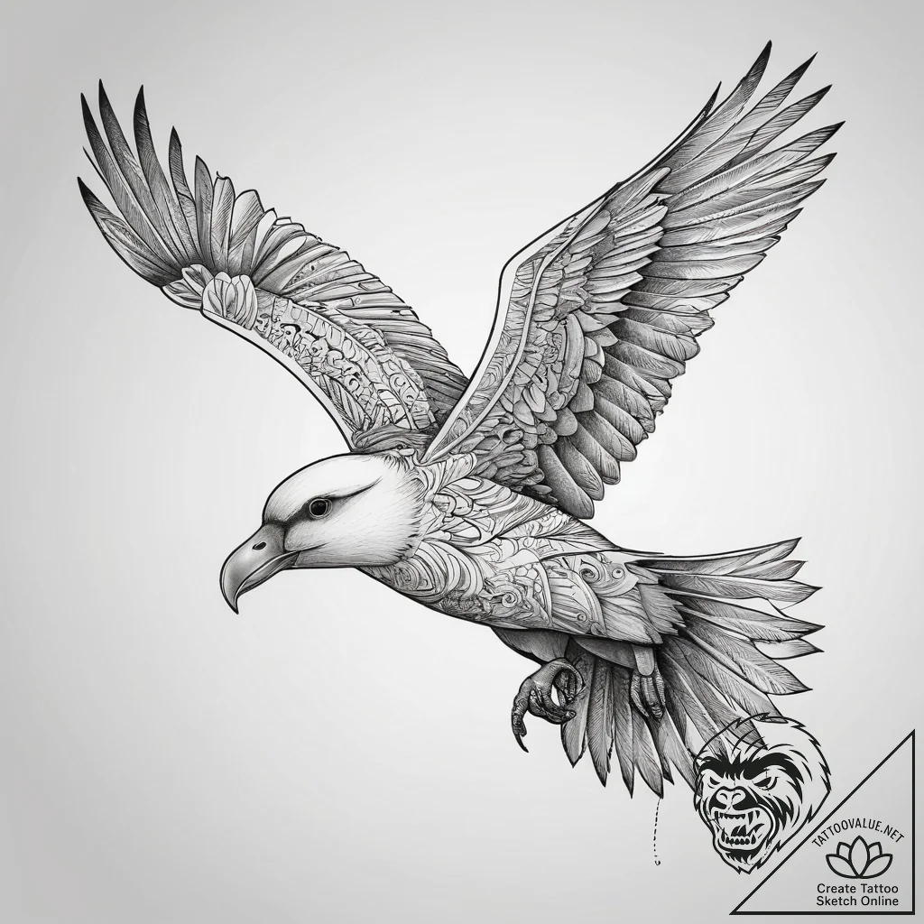 Tattoo sketch albatross, tattoo line art, bla... - tattoo sketch (№1758205052_0, 18.09.2025 14:17) — tattoovalue.net