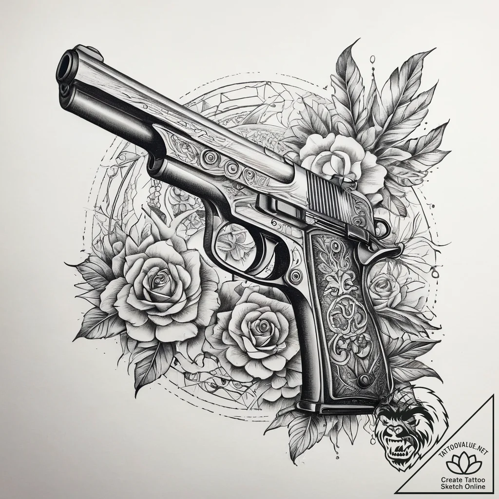 Tattoo sketch machine gun, tattoo flash sheet... - tattoo sketch (№1758205246_0, 18.09.2025 14:20) — tattoovalue.net