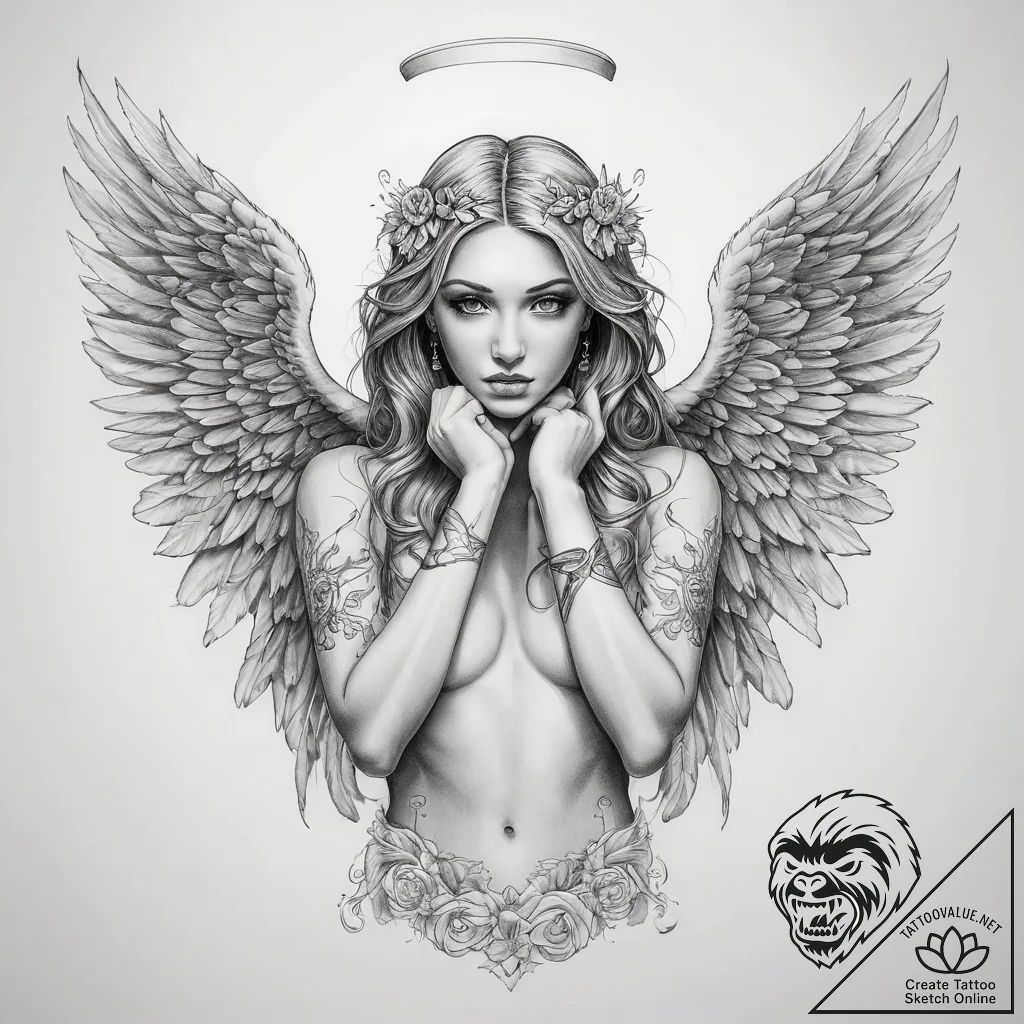 Tattoo sketch angel - tattoo sketch (№1758205833_0, 18.09.2025 14:30) — tattoovalue.net