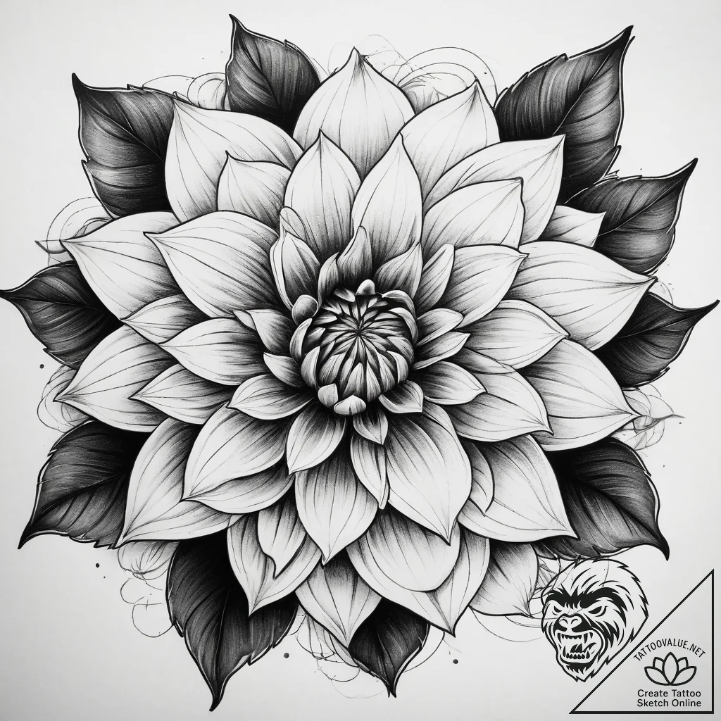 Tattoo sketch dahlia flower, ink illustration... - tattoo sketch (№1758208181_0, 18.09.2025 15:09) — tattoovalue.net