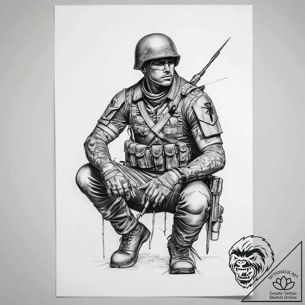 Tattoo sketch soldier with a needle - tattoo sketch (№1758208973_0, 18.09.2025 15:22) — tattoovalue.net