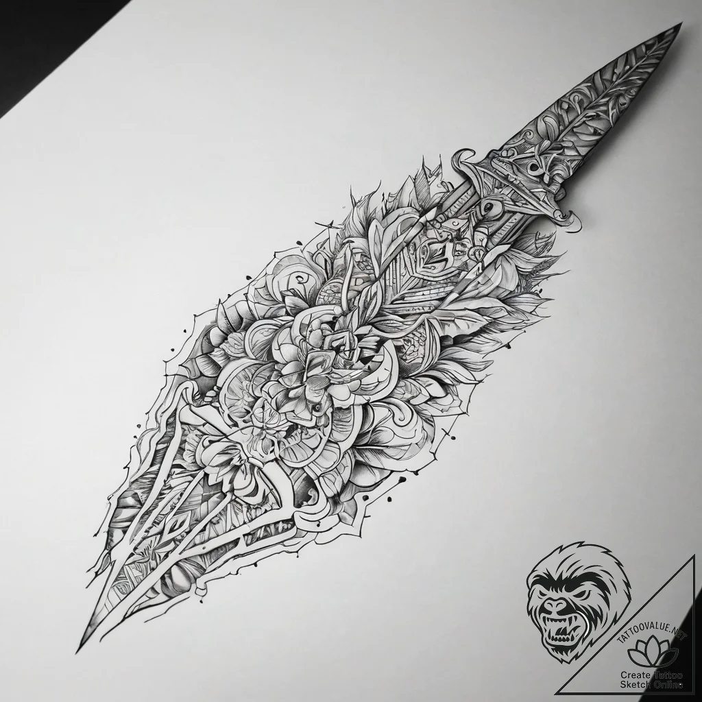 Tattoo sketch knife, artistic tattoo sketch,... - tattoo sketch (№1758209368_0, 18.09.2025 15:29) — tattoovalue.net