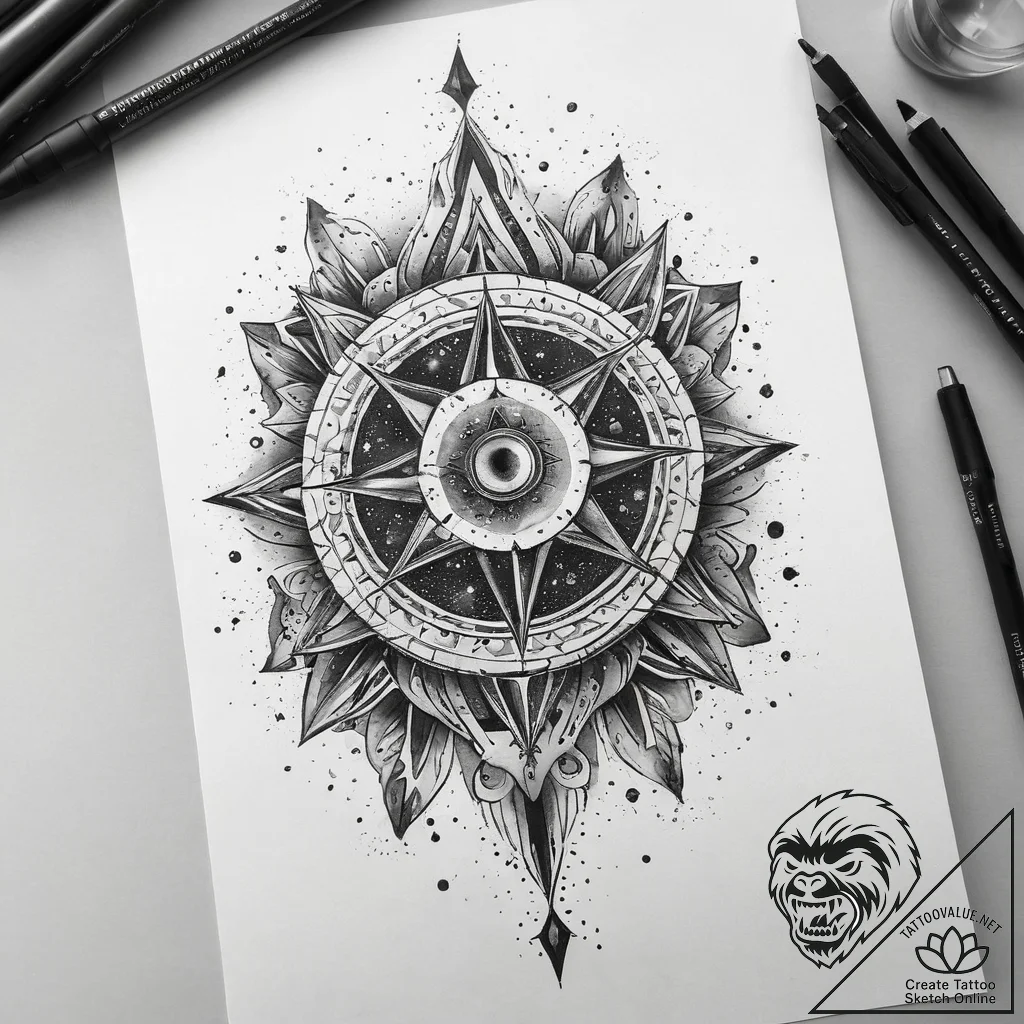 Tattoo sketch cosmic essence, artistic tattoo... - tattoo sketch (№1758210558_0, 18.09.2025 15:49) — tattoovalue.net