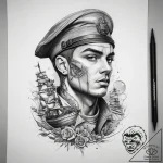 Tattoo sketch soldier with a ship, artistic t… – tattoo sketch (№1758211530_0, 18.09.2025 16:05) — tattoovalue.net