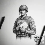 Tattoo sketch soldier with a document – tattoo sketch (№1758212728_0, 18.09.2025 16:25) — tattoovalue.net