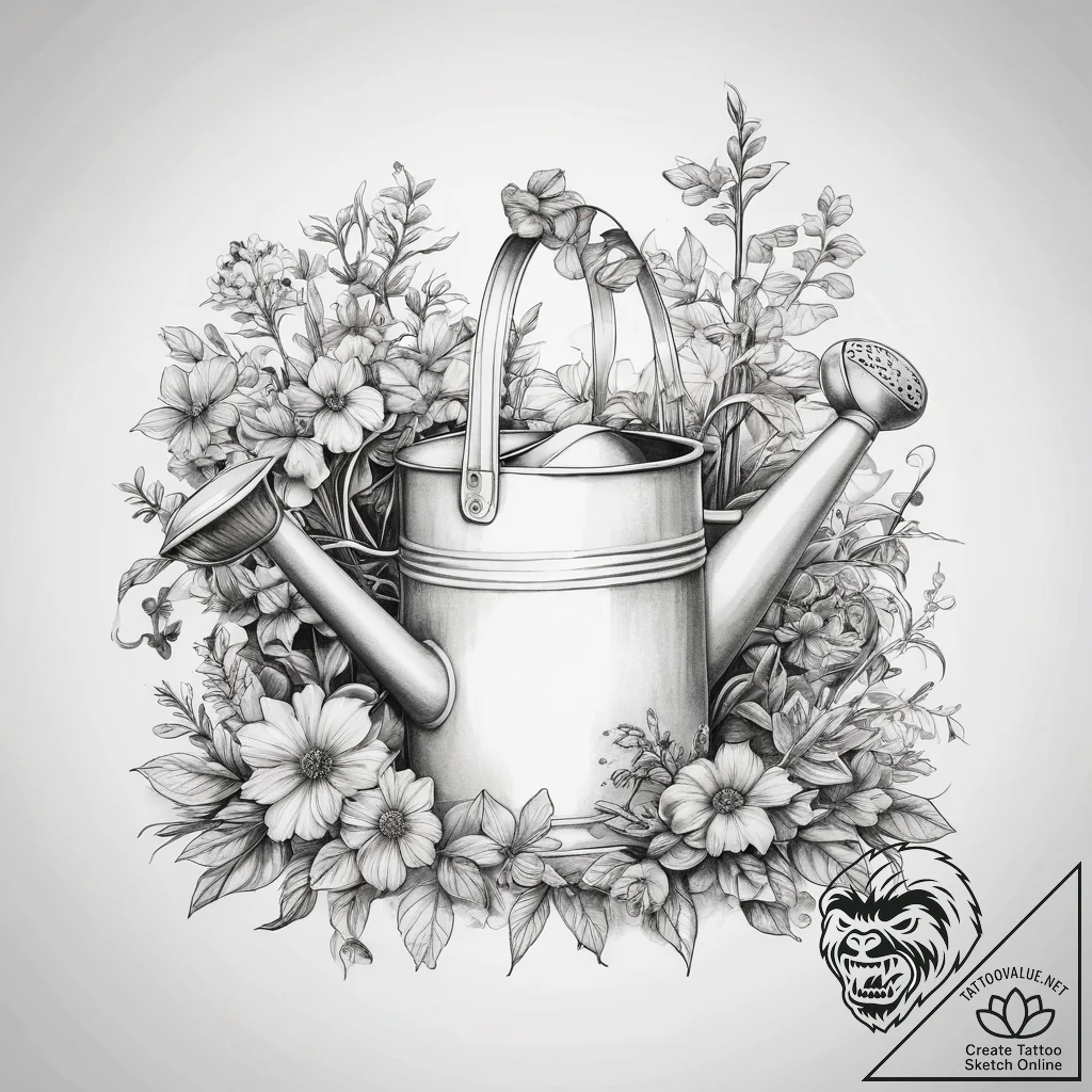 Tattoo sketch gardening a watering can - tattoo sketch (№1758212943_0, 18.09.2025 16:29) — tattoovalue.net