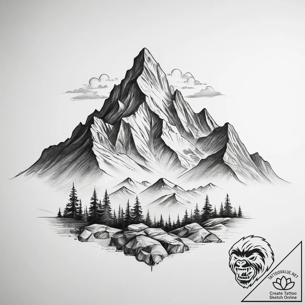 Tattoo sketch mountain - tattoo sketch (№1758213151_0, 18.09.2025 16:32) — tattoovalue.net