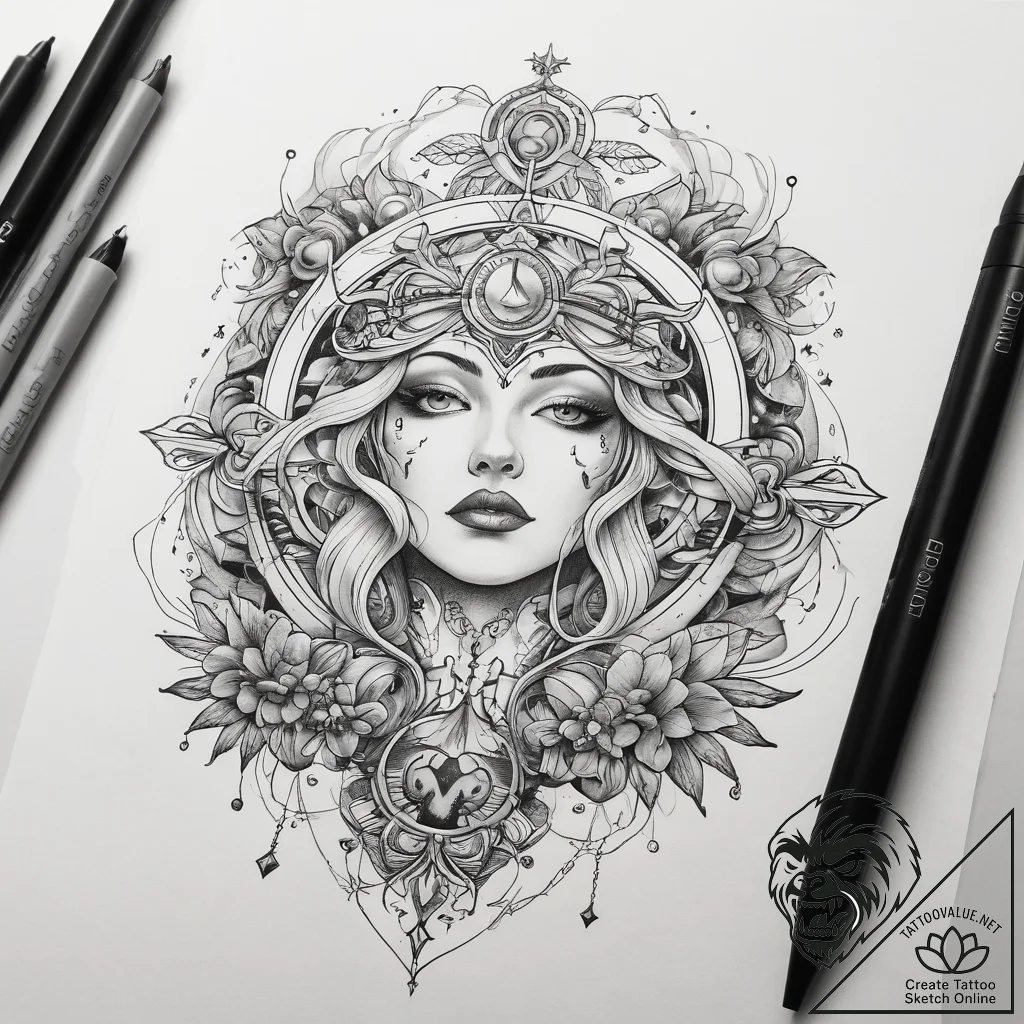 Tattoo sketch cosmic lore, tattoo sketch desi... - tattoo sketch (№1758215346_0, 18.09.2025 17:09) — tattoovalue.net
